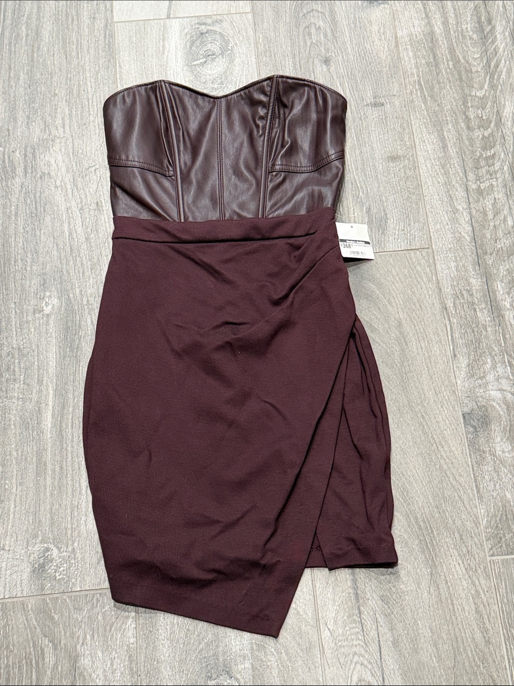 NWT Bailey 44 Strapless Faux Leather Bustier Wrap Dress in Burgundy- XS